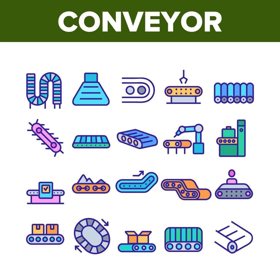 conjunto de ícones de coleção de ferramentas de fábrica transportadora vetor