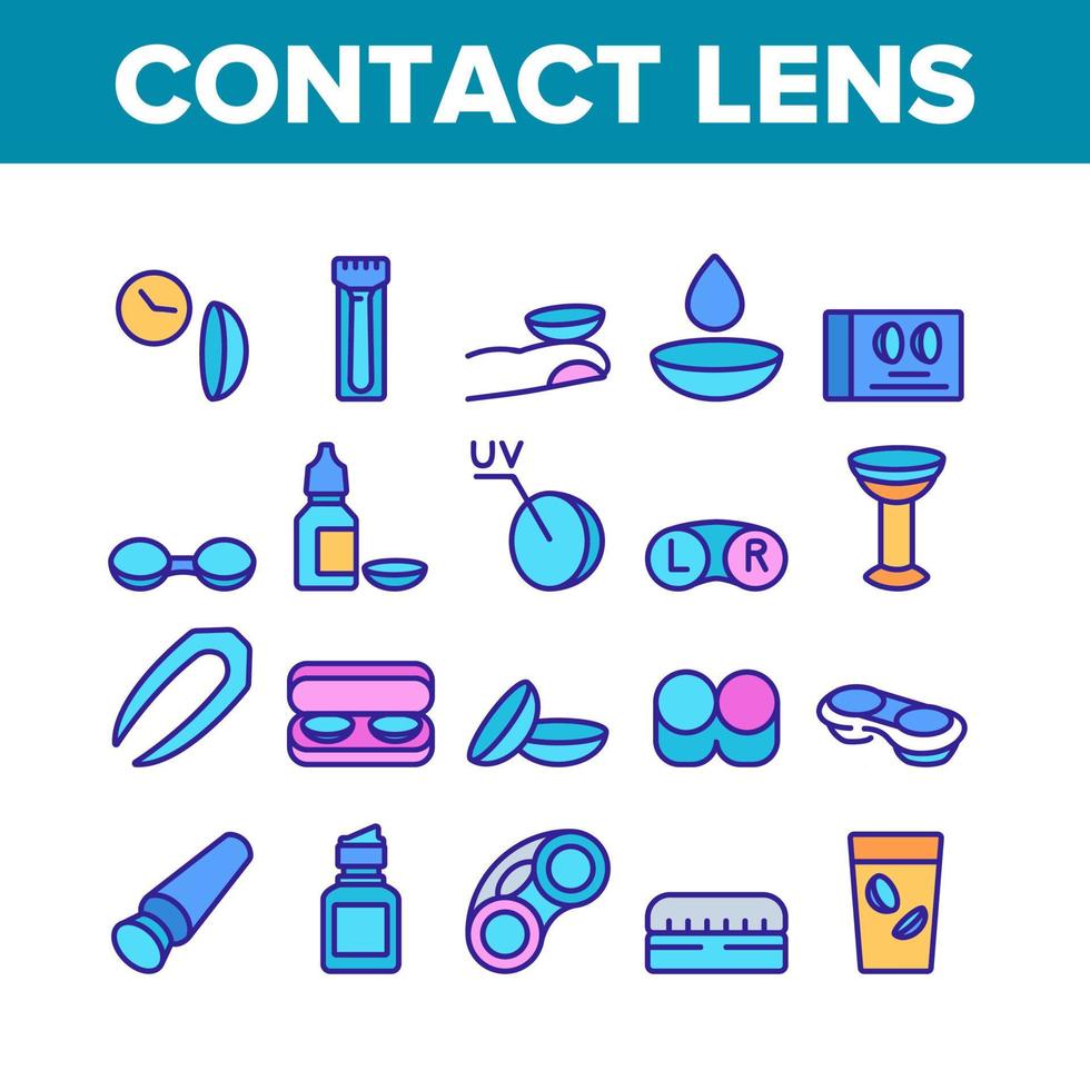 acessório de lente de contato para conjunto de ícones de visão vetor