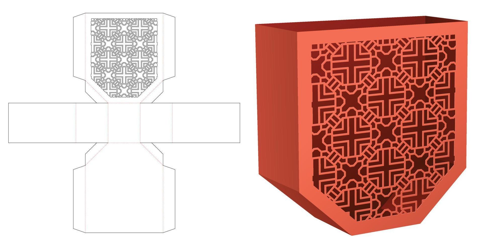 modelo de corte e vinco de recipiente de lanche hexagonal e maquete 3d vetor