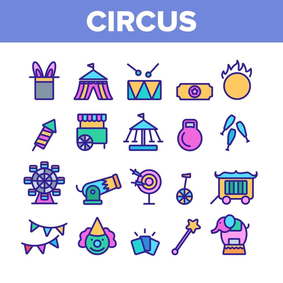 conjunto de ícones de vetor de elementos de show de circo de coleção
