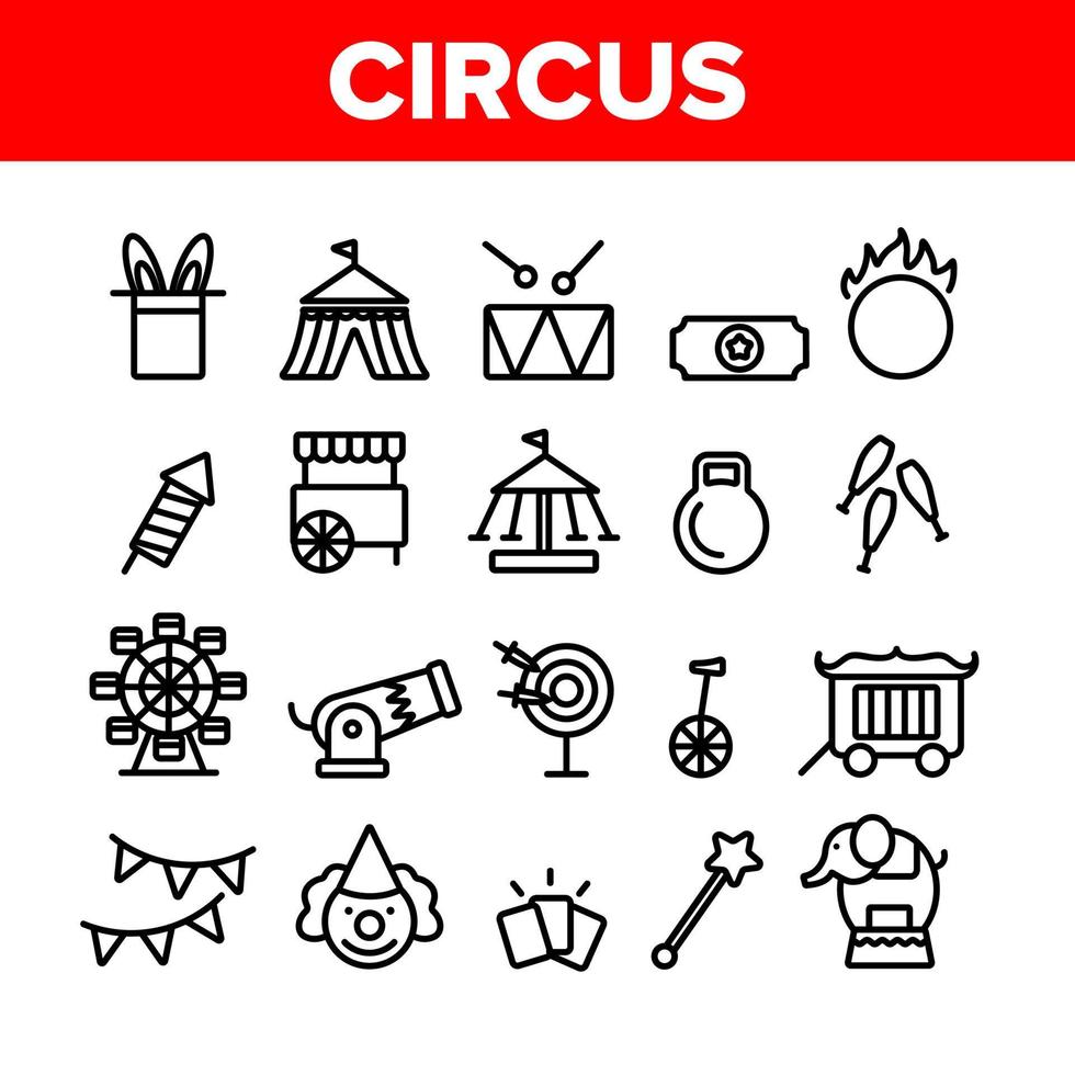 conjunto de ícones de vetor de elementos de show de circo de coleção