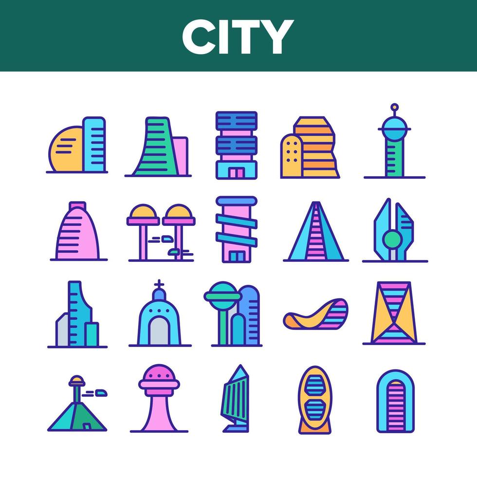vetor de conjunto de ícones de coleção de construção moderna da cidade