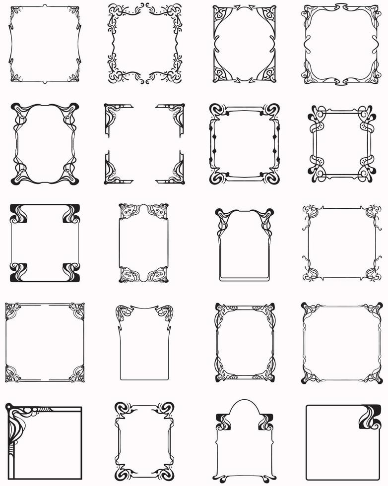 molduras decorativas. moldura ornamental retrô, ornamentos de retângulo vintage e borda ornamentada. molduras decorativas de casamento, bordas de quadros de museus antigos ou divisórias decorativas. conjunto de vetores de ícones isolados