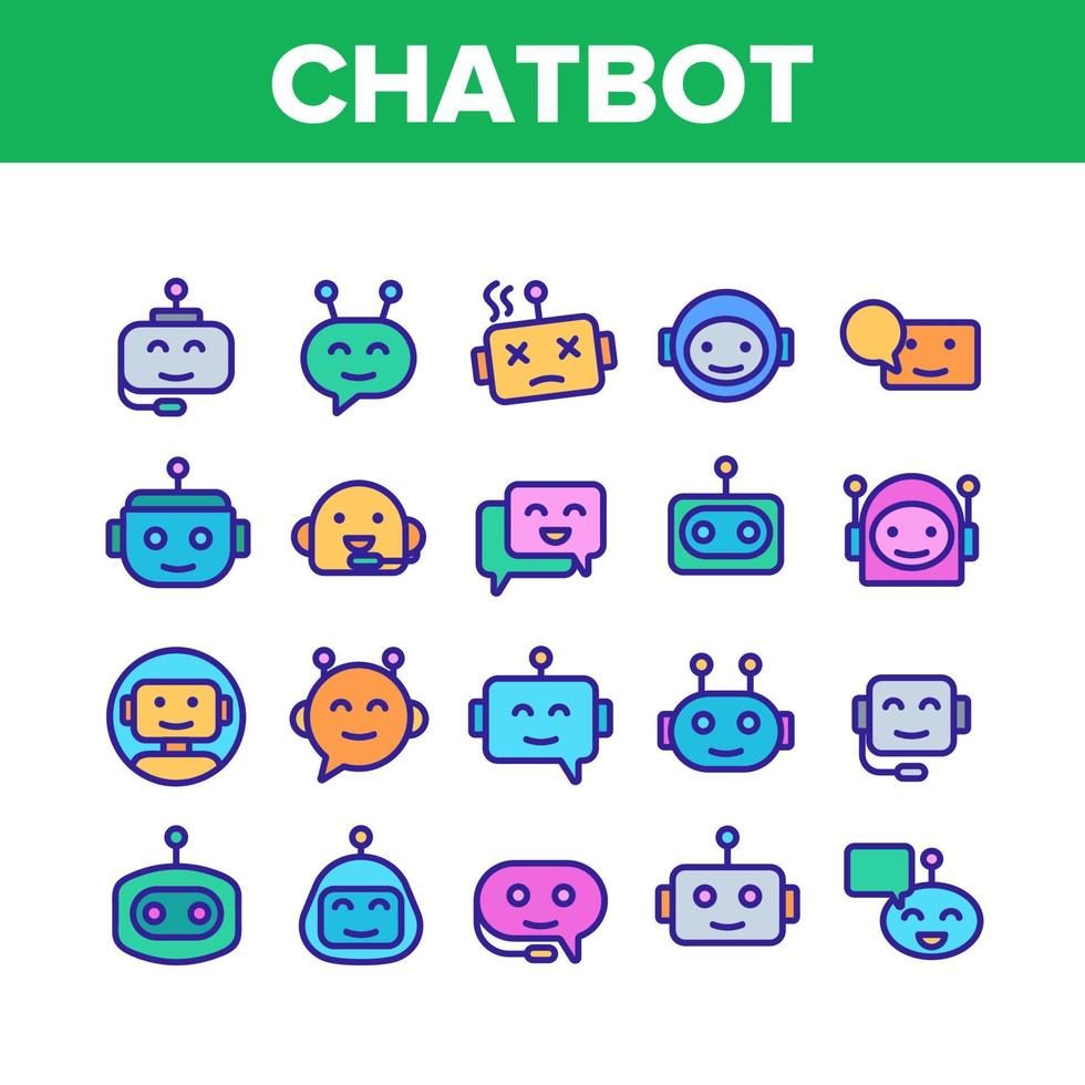 conjunto de ícones de elementos de coleção de robô chatbot vetor