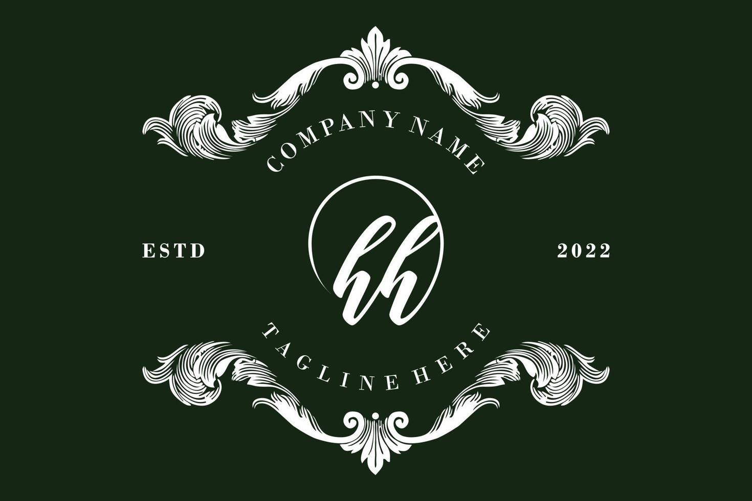 letra inicial hh script design de logotipo de vetor de luxo de quadro de monograma latino