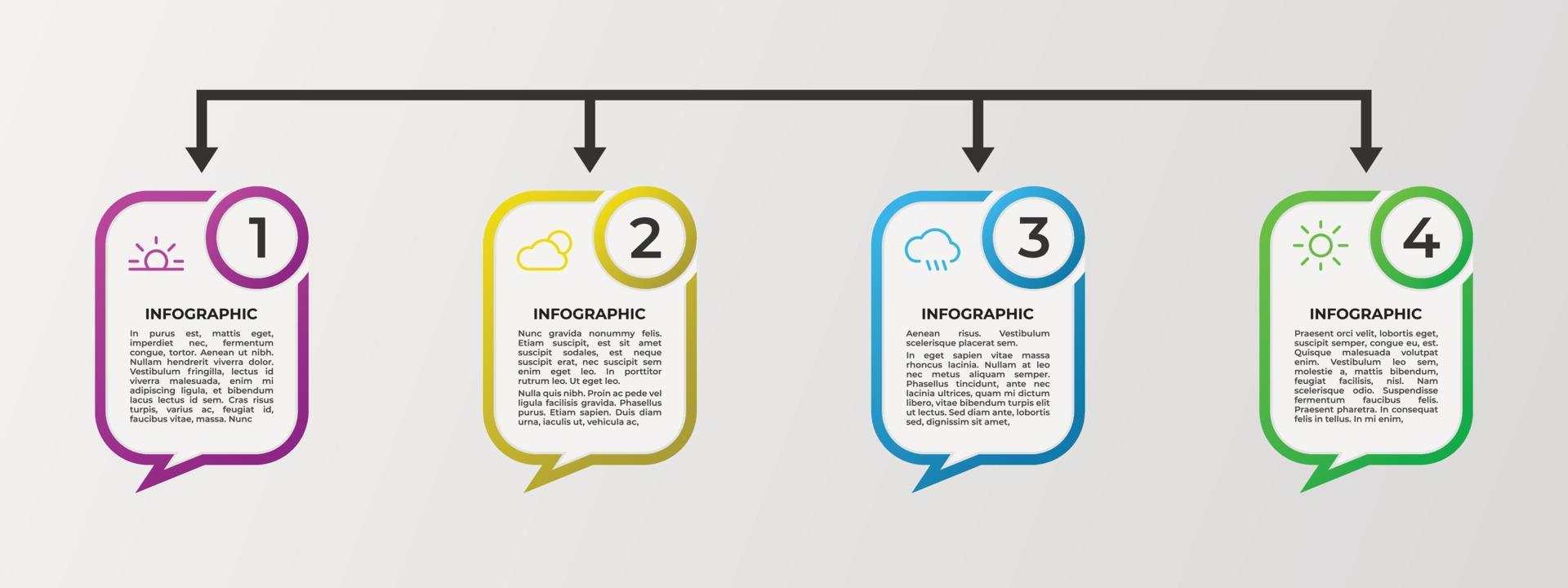 modelo de design de infográfico vetorial com 4 opções ou passo em forma de bolha vetor