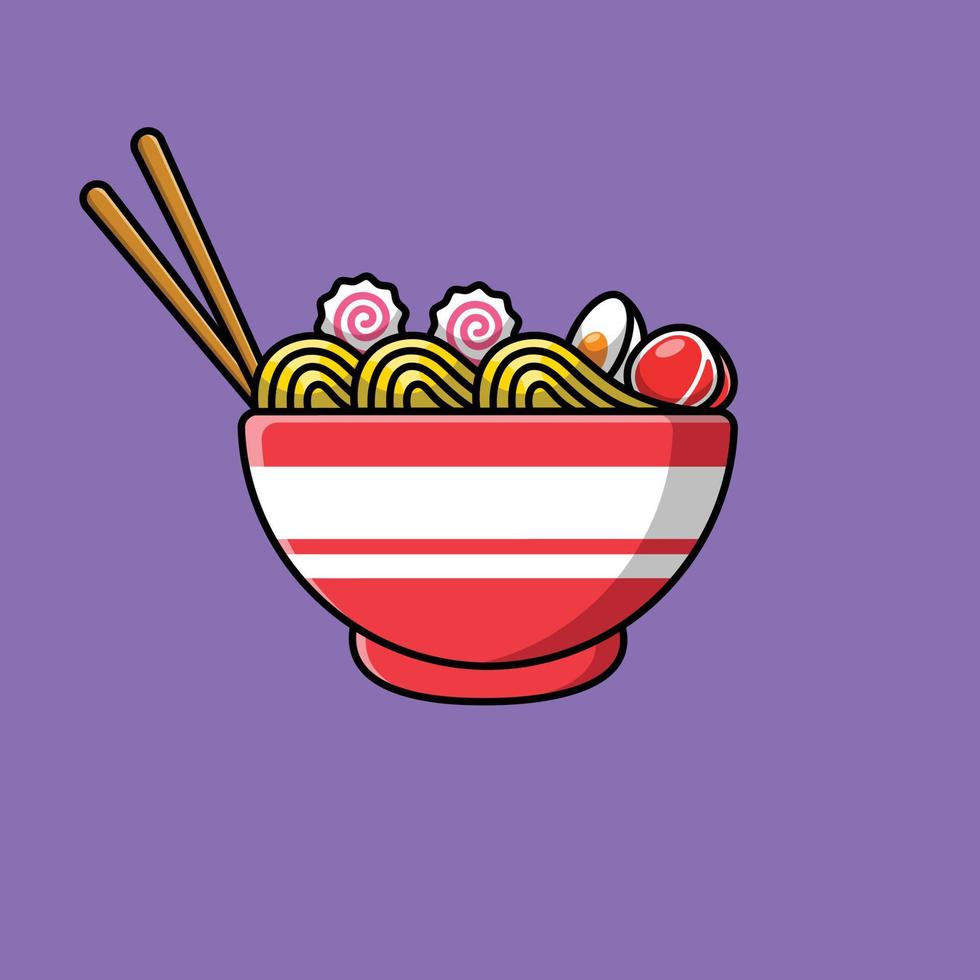 ilustração de ícone de vetor dos desenhos animados de macarrão ramen. conceito de desenho animado plano de objeto de comida