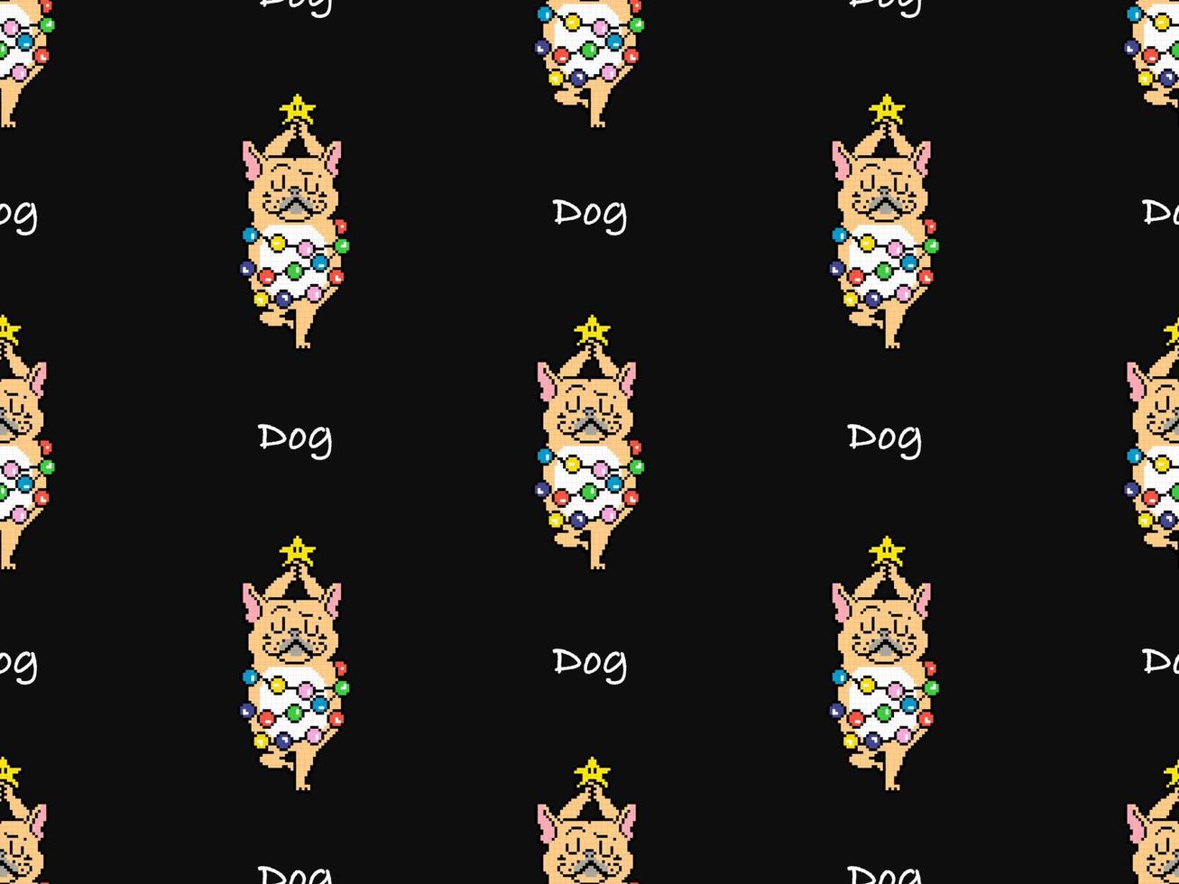padrão sem emenda de personagem de desenho animado cão em fundo preto. estilo de pixel vetor