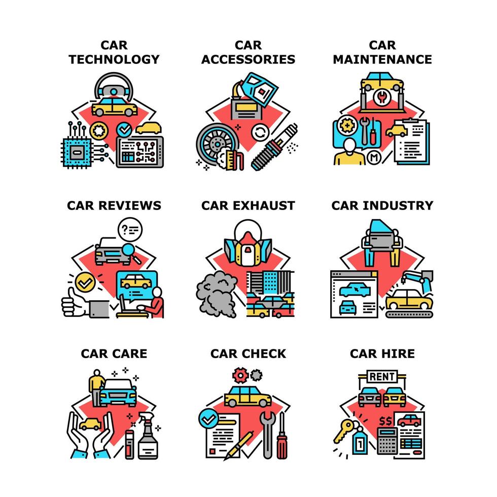 ilustrações vetoriais de ícones de conjunto de tecnologia de carro vetor