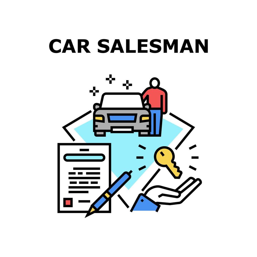 ilustração de cor de conceito de vetor de vendedor de carros