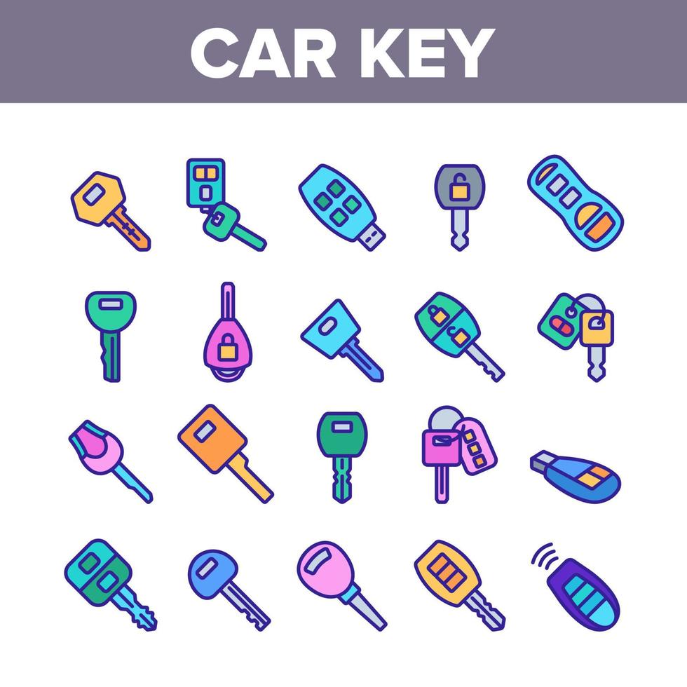 vetor de conjunto de ícones de coleção de equipamentos de chave de carro