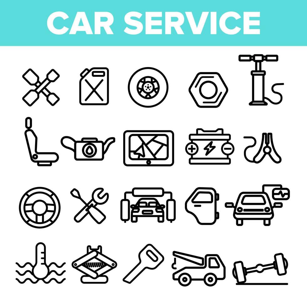 ícones de vetor linear de serviço de carro definir pictograma fino