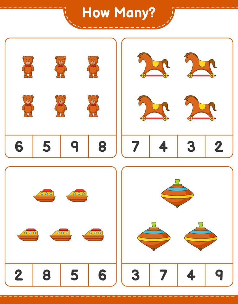 jogo de contagem, quantos cavalo de balanço. jogo educativo para crianças,  planilha para impressão, ilustração vetorial 9978702 Vetor no Vecteezy