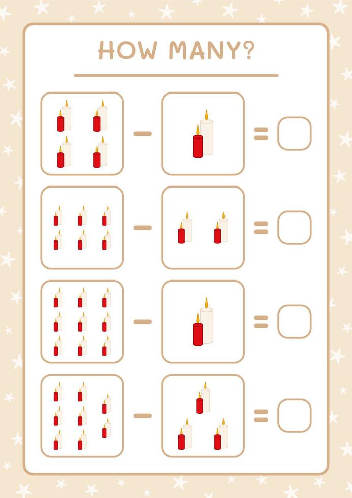 quantas velas de natal, jogo para crianças. ilustração vetorial, planilha para impressão vetor