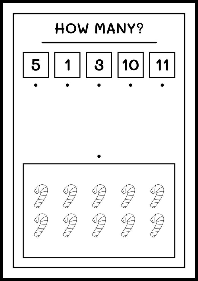 quantos doces, jogo para crianças. ilustração vetorial, planilha para impressão vetor