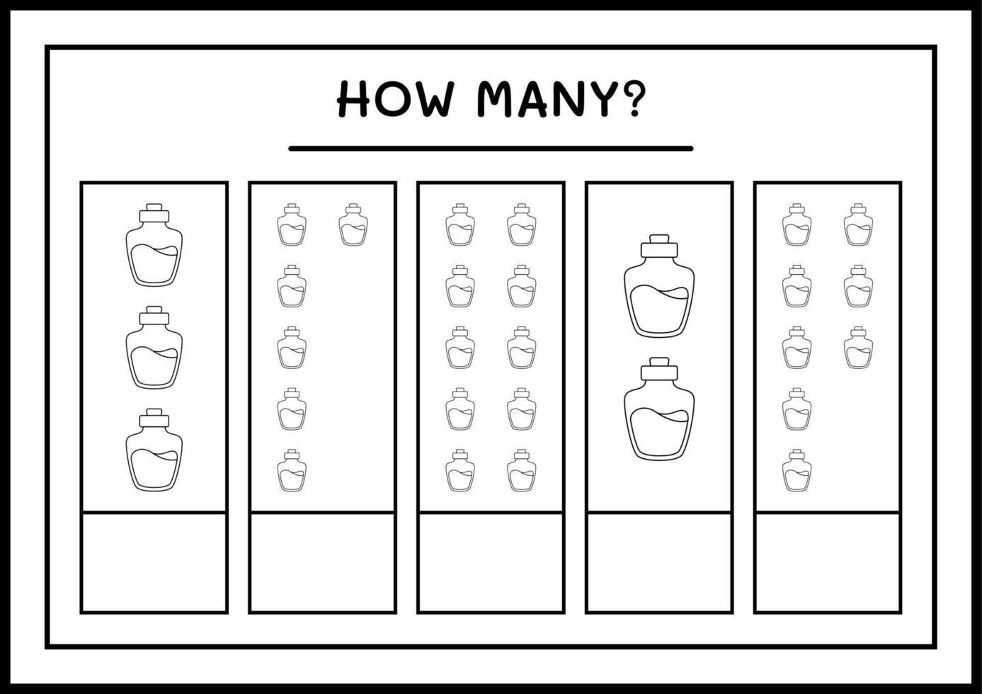 quantas garrafa de poção, jogo para crianças. ilustração vetorial, planilha para impressão vetor