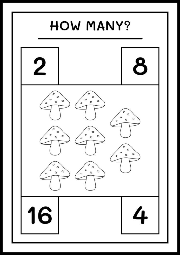 quantos cogumelos, jogo para crianças. ilustração vetorial, planilha para impressão vetor