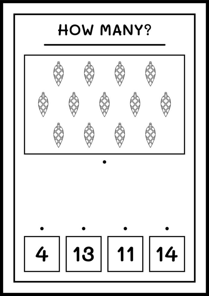 quantos enfeites de natal, jogo para crianças. ilustração vetorial, planilha para impressão vetor