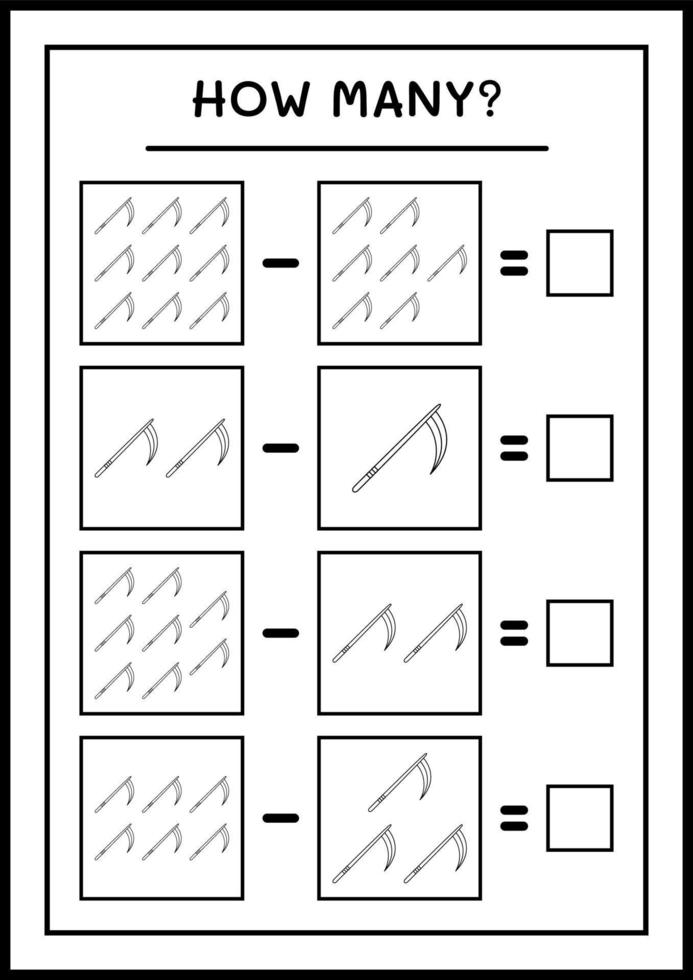 quantas foices, jogo para crianças. ilustração vetorial, planilha para impressão vetor