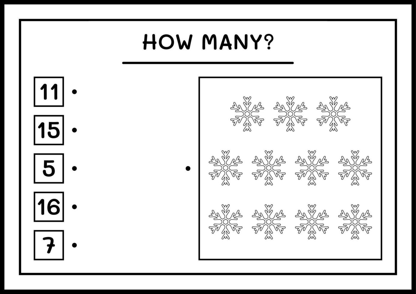 quantos floco de neve, jogo para crianças. ilustração vetorial, planilha para impressão vetor