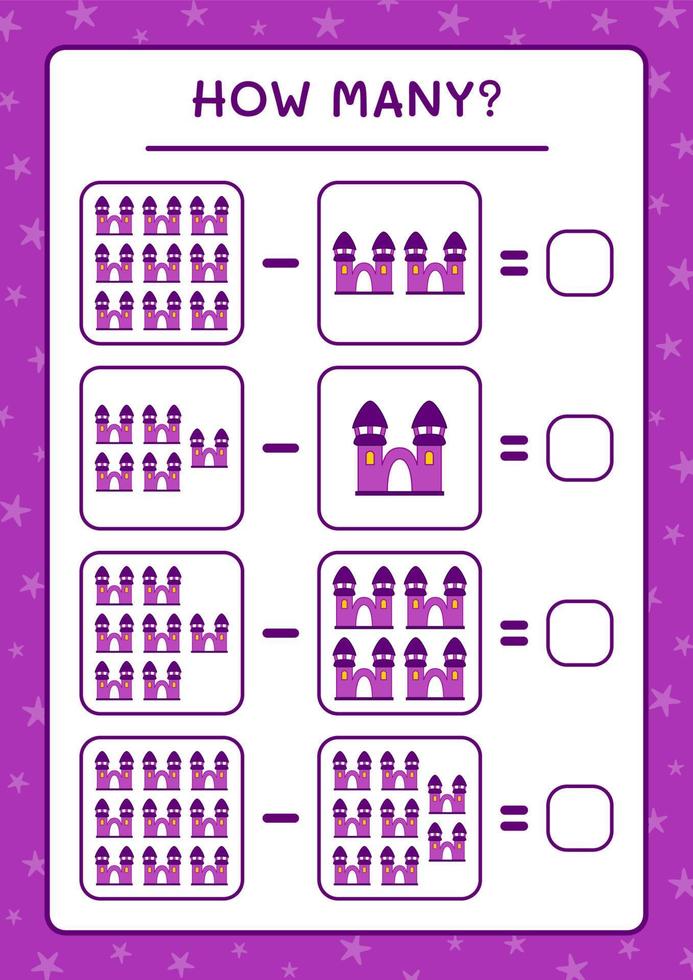 quantos castelo, jogo para crianças. ilustração vetorial, planilha para impressão vetor