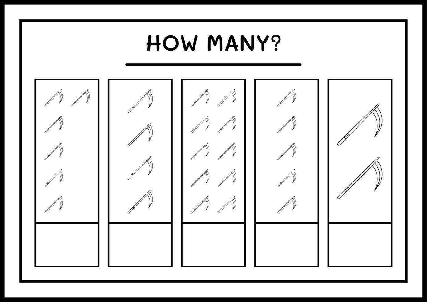 quantas foices, jogo para crianças. ilustração vetorial, planilha para impressão vetor