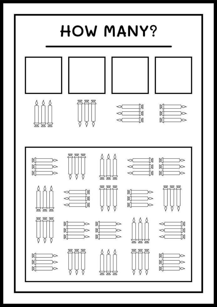 quantas velas de natal, jogo para crianças. ilustração vetorial, planilha para impressão vetor