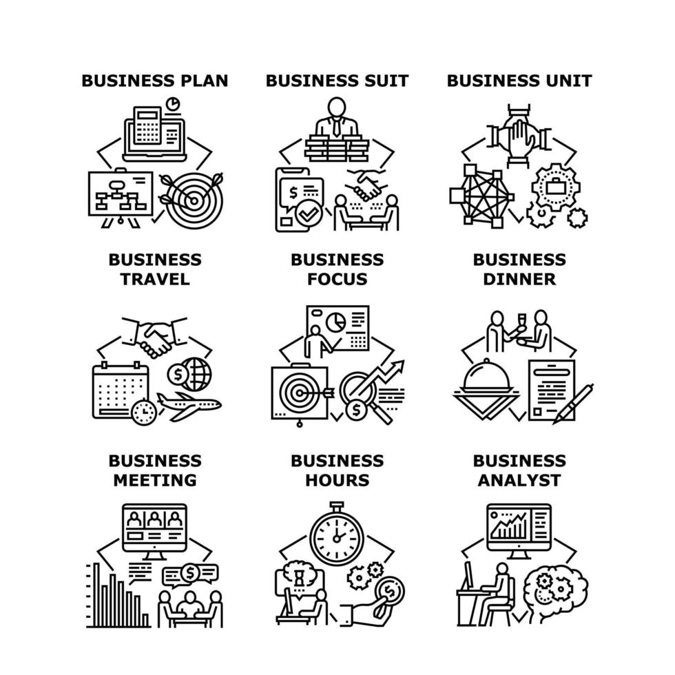 planejamento de negócios conjunto de ilustrações vetoriais de ícones vetor