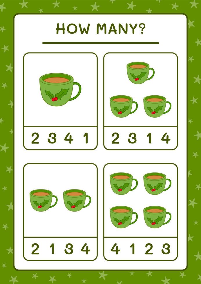 quantas caneca de natal, jogo para crianças. ilustração vetorial, planilha para impressão vetor