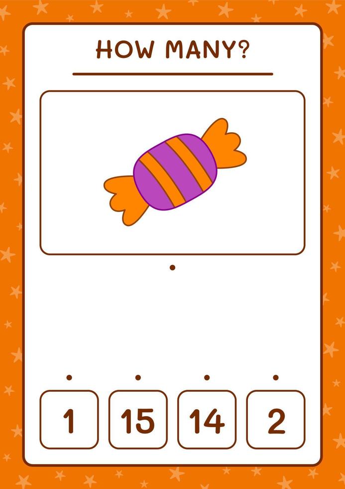 quantos doces, jogo para crianças. ilustração vetorial, planilha para impressão vetor
