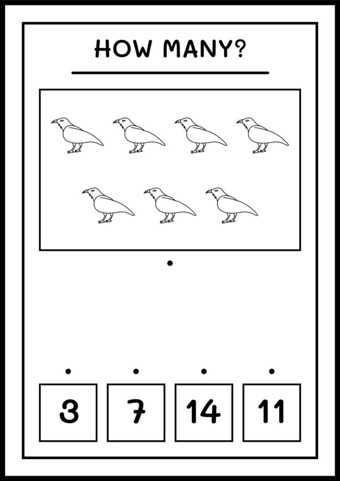 quantos corvos, jogo para crianças. ilustração vetorial, planilha para impressão vetor