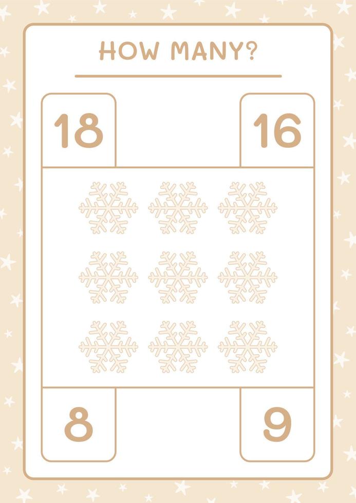 quantos floco de neve, jogo para crianças. ilustração vetorial, planilha para impressão vetor
