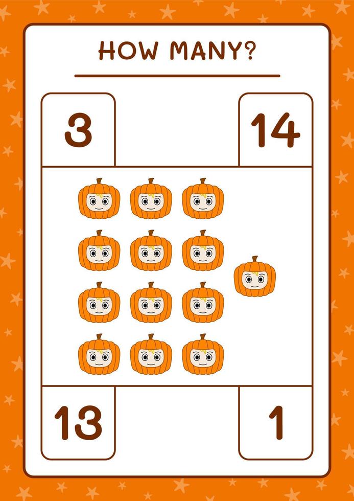 quantas máscara de abóbora, jogo para crianças. ilustração vetorial, planilha para impressão vetor