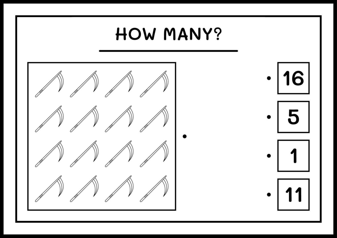 quantas foices, jogo para crianças. ilustração vetorial, planilha para impressão vetor