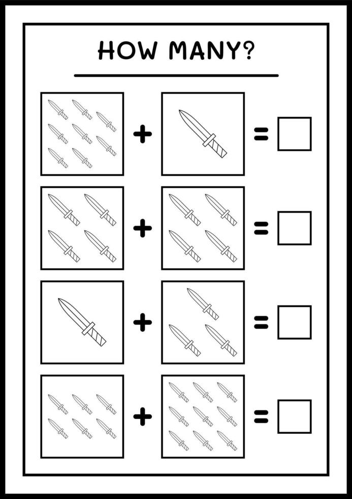 quantas espada, jogo para crianças. ilustração vetorial, planilha para impressão vetor
