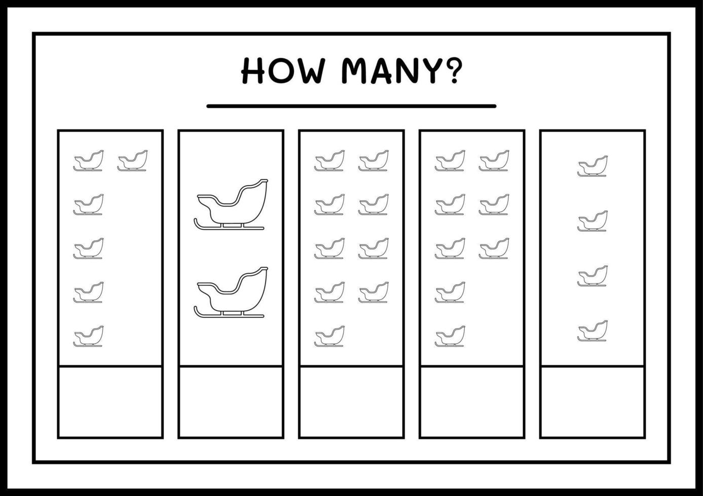 quantos trenó de papai noel, jogo para crianças. ilustração vetorial, planilha para impressão vetor