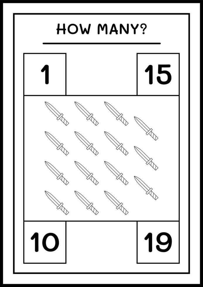 quantas espada, jogo para crianças. ilustração vetorial, planilha para impressão vetor