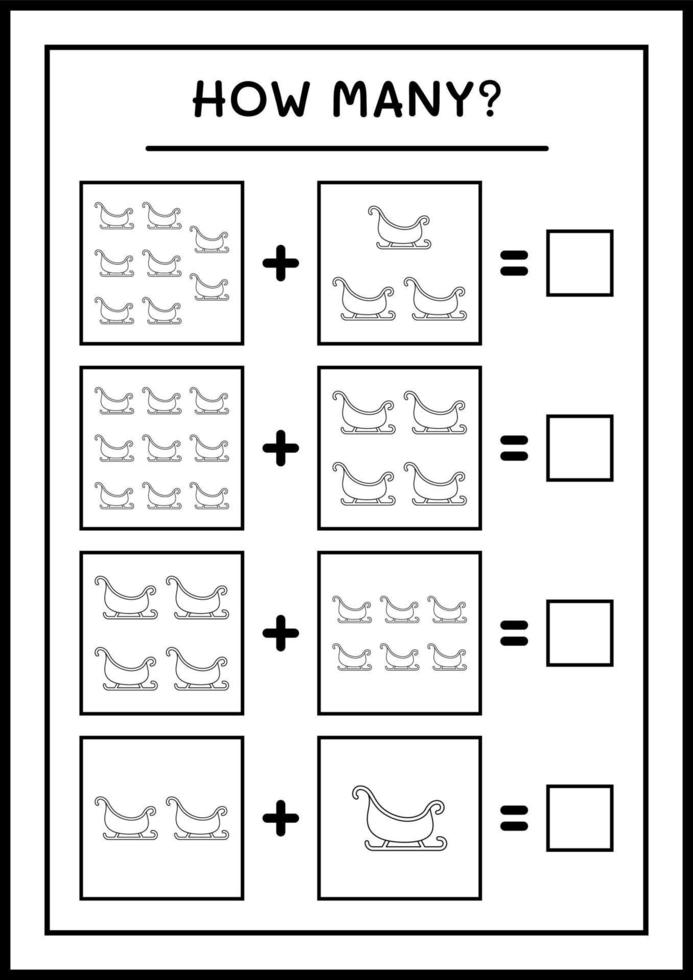 quantos trenó de papai noel, jogo para crianças. ilustração vetorial, planilha para impressão vetor