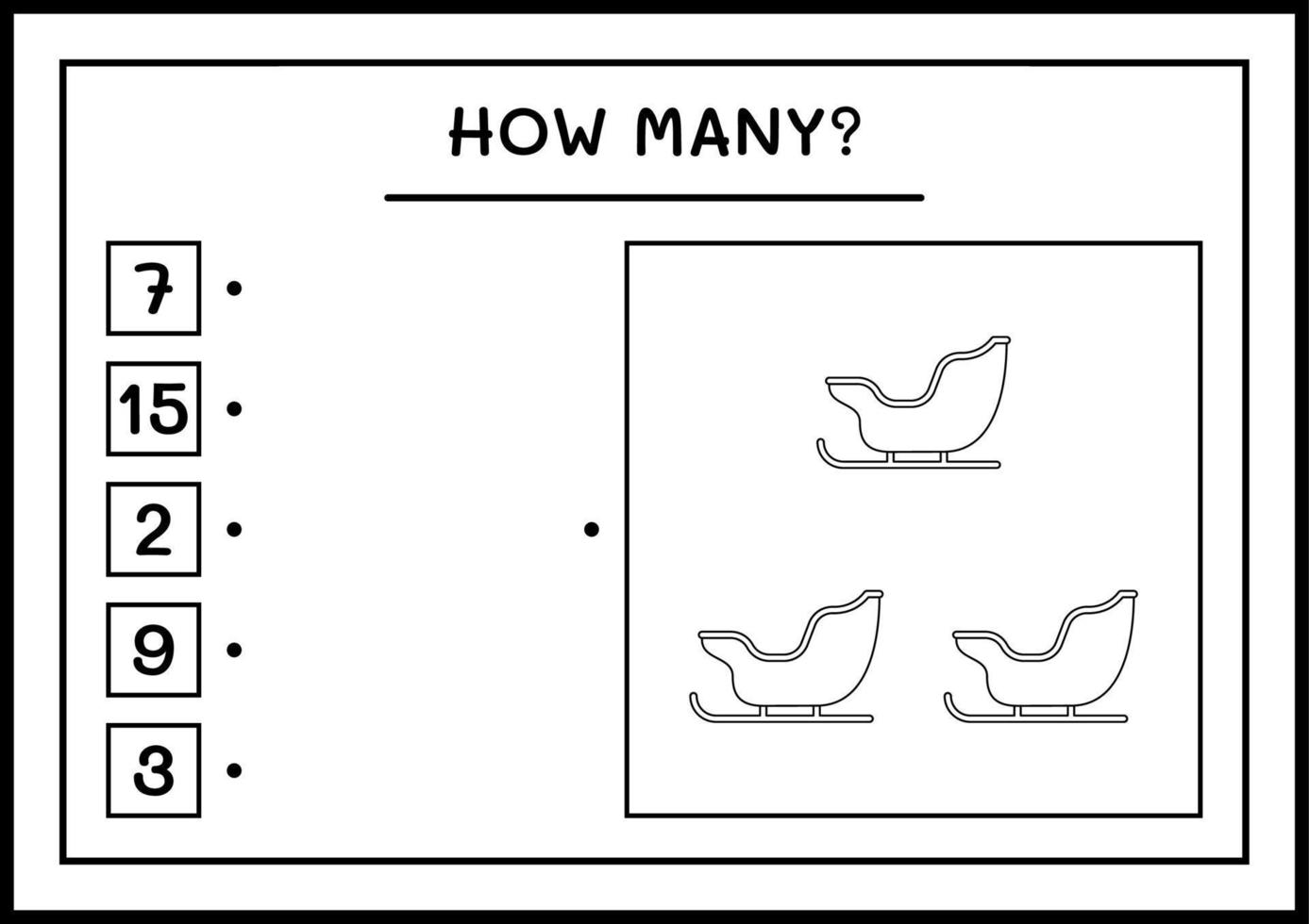 quantos trenó de papai noel, jogo para crianças. ilustração vetorial, planilha para impressão vetor