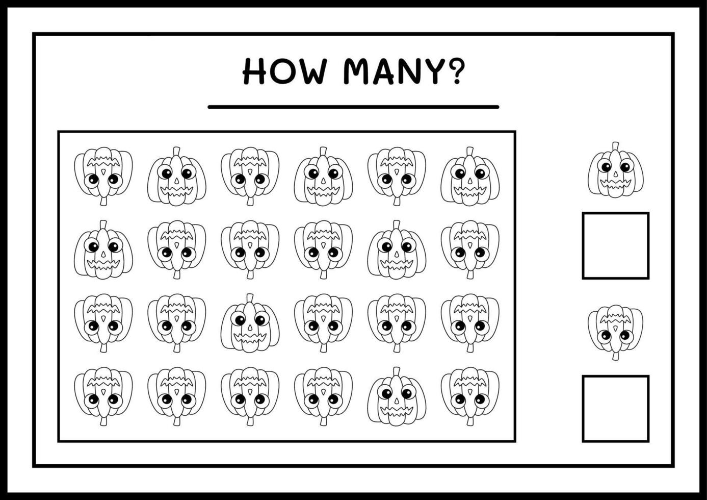 quantas abóboras, jogo para crianças. ilustração vetorial, planilha para impressão vetor