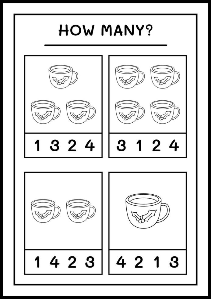 quantas caneca de natal, jogo para crianças. ilustração vetorial, planilha para impressão vetor