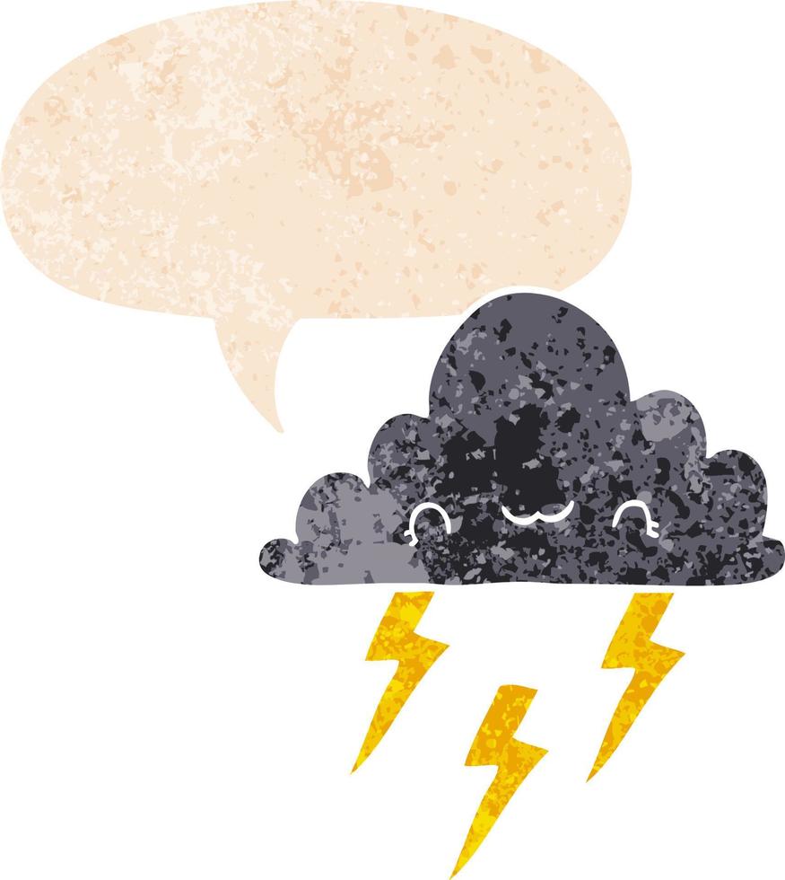 nuvem de tempestade de desenhos animados e bolha de fala em estilo retrô texturizado vetor