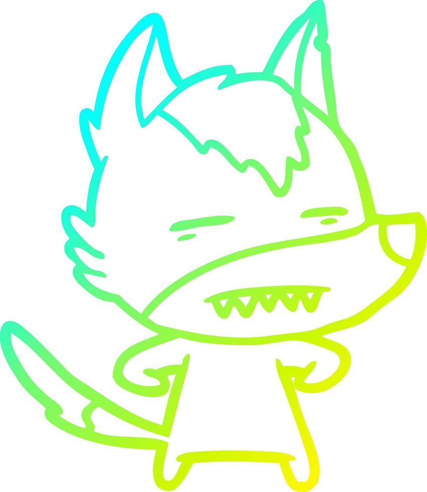 desenho de linha de gradiente frio lobo de desenho animado mostrando os dentes vetor