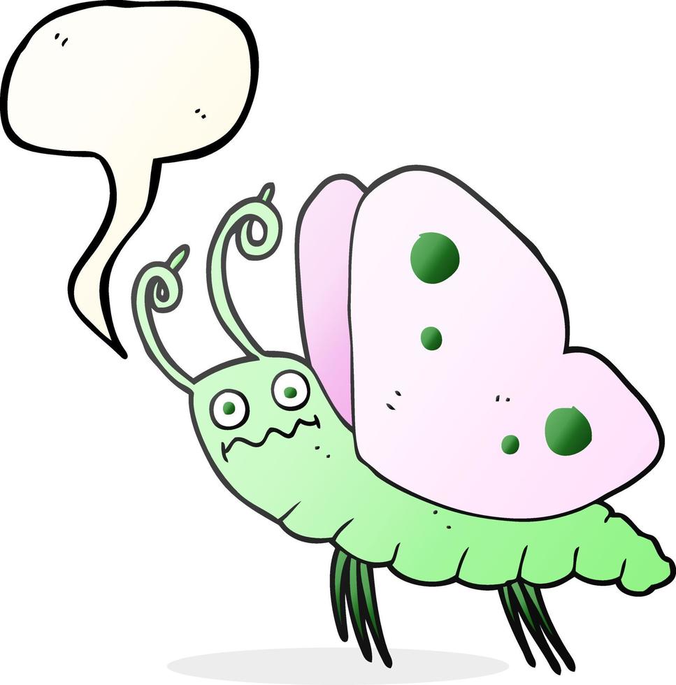 borboleta engraçada dos desenhos animados da bolha do discurso vetor