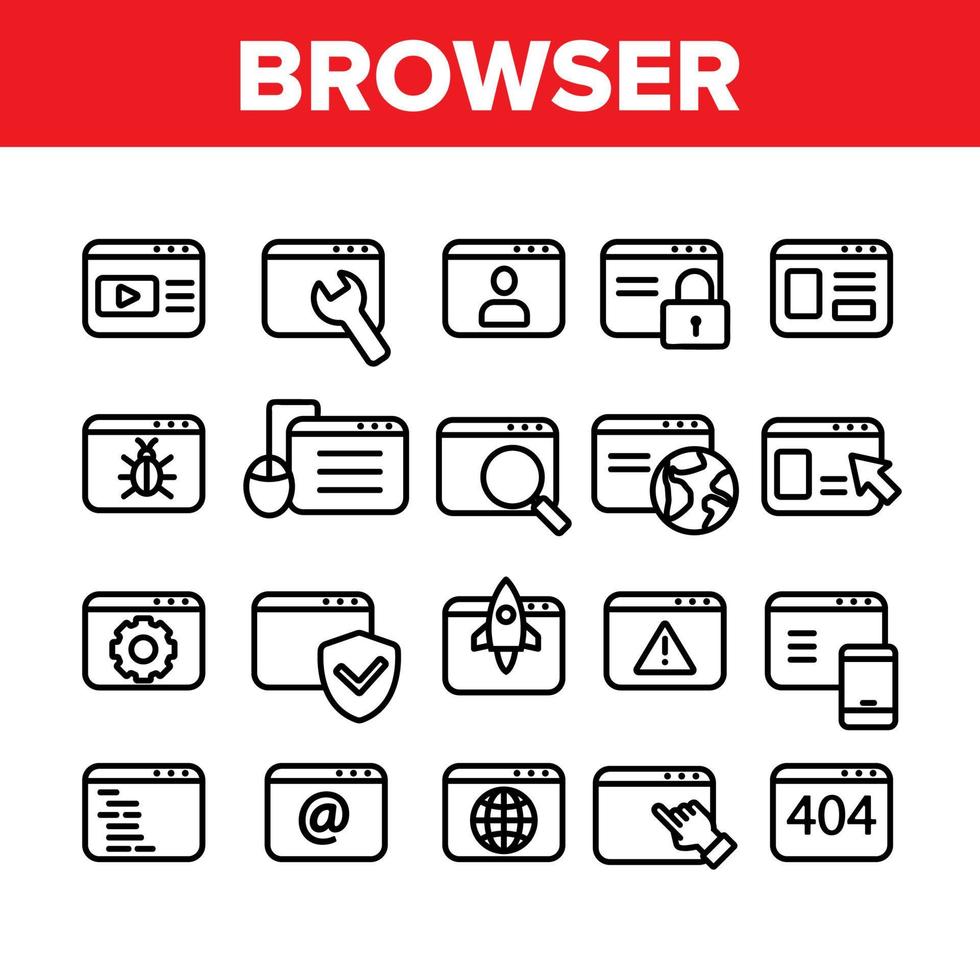 vetor de conjunto de ícones de páginas de site de internet do navegador