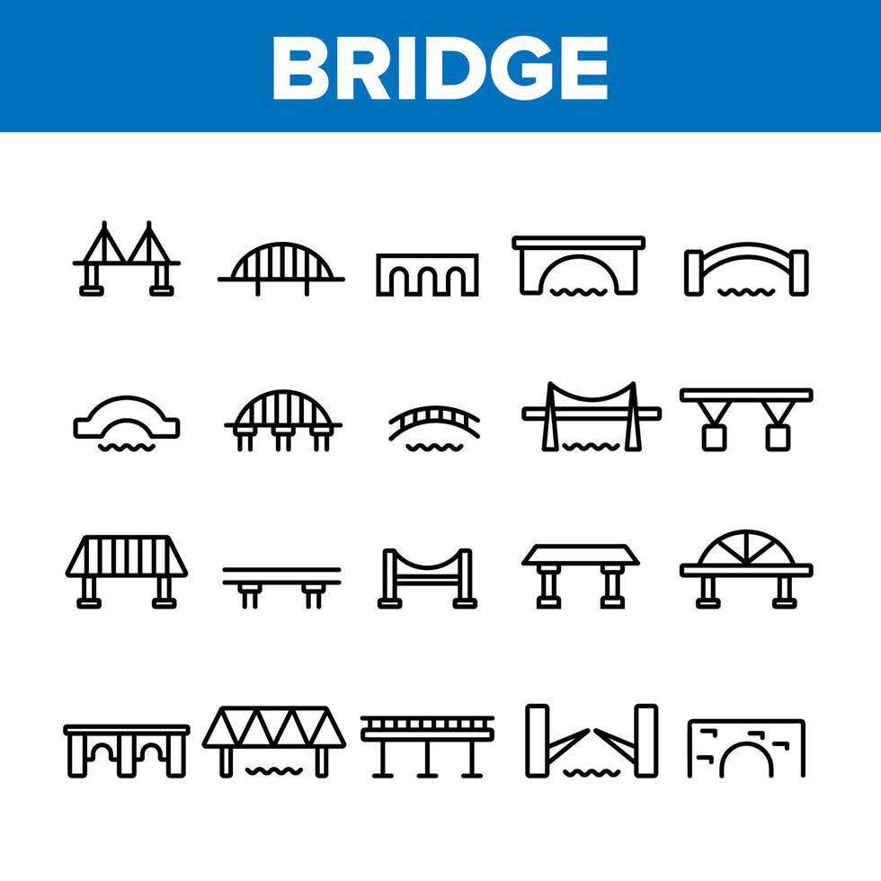 vetor de conjunto de ícones de coleção de construção de ponte