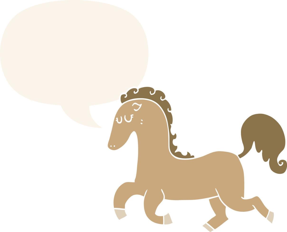 cavalo de desenho animado correndo e bolha de fala em estilo retrô vetor
