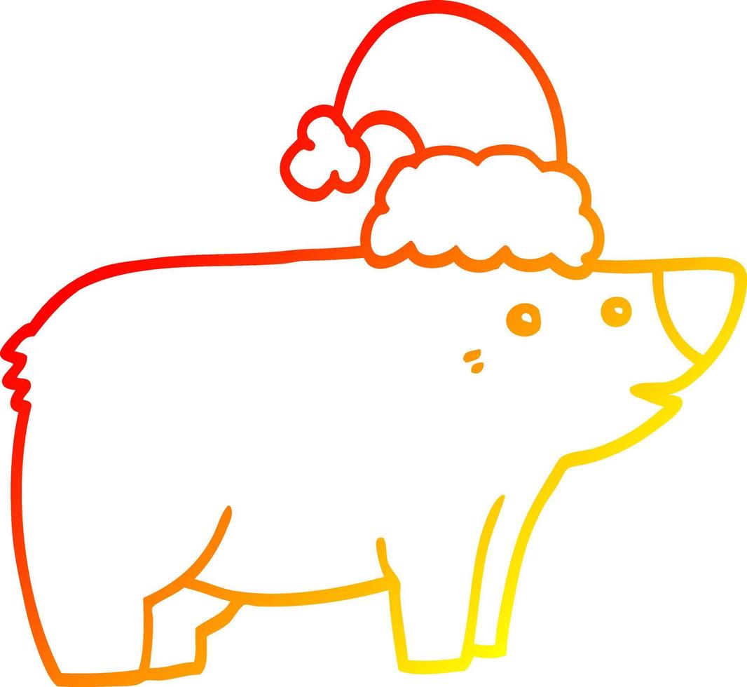 urso de desenho animado de desenho de linha gradiente quente usando chapéu de natal vetor