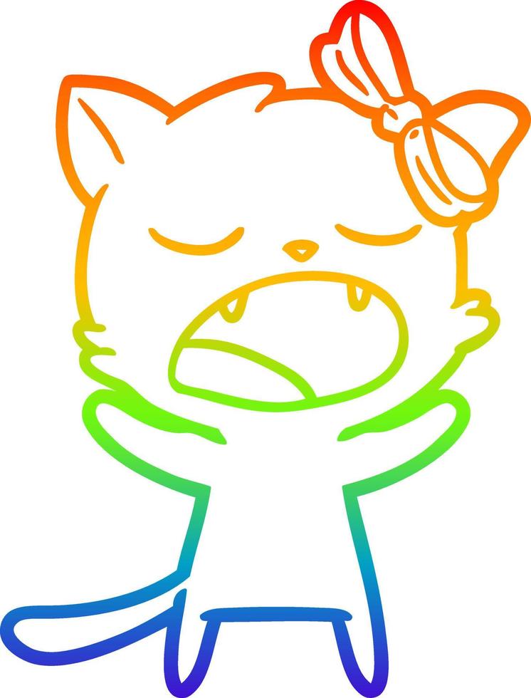desenho de linha de gradiente de arco-íris desenho de gato bocejando vetor
