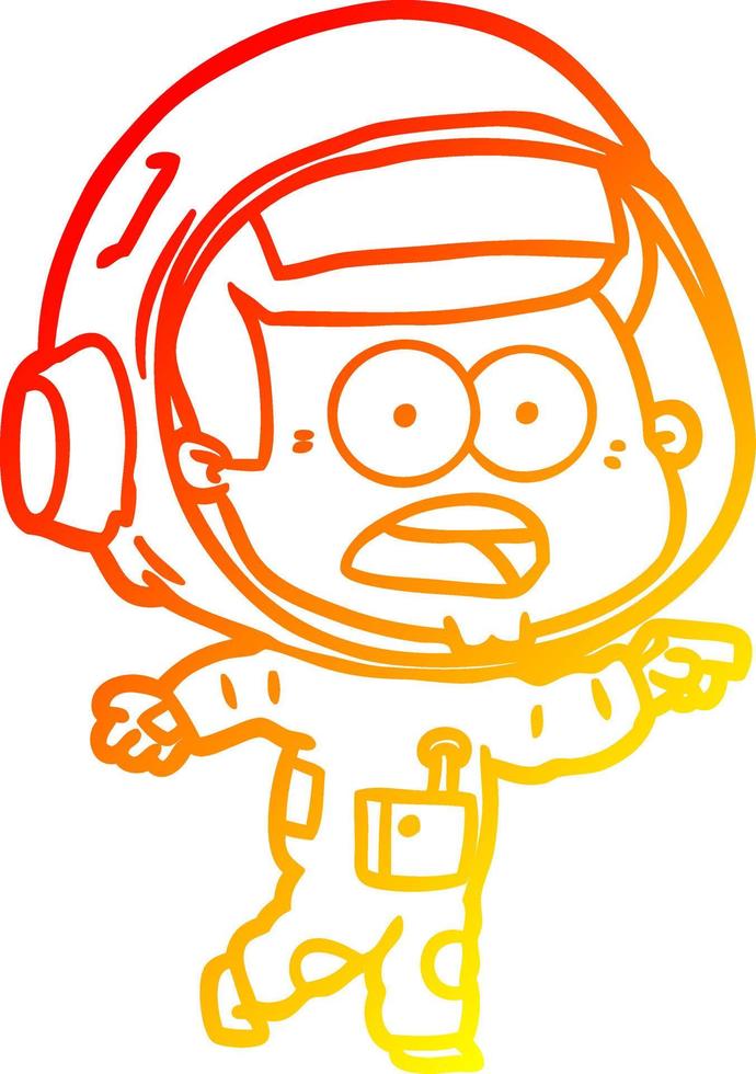 desenho de linha de gradiente quente desenho animado astronauta surpreso vetor
